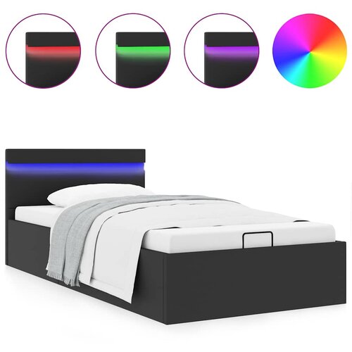 Maison Chic Dvižni Posteljni okvir - Enojna postelja - Postelja za odrasle LED črno umetno usnje 100x200 cm, (21696844) Slike