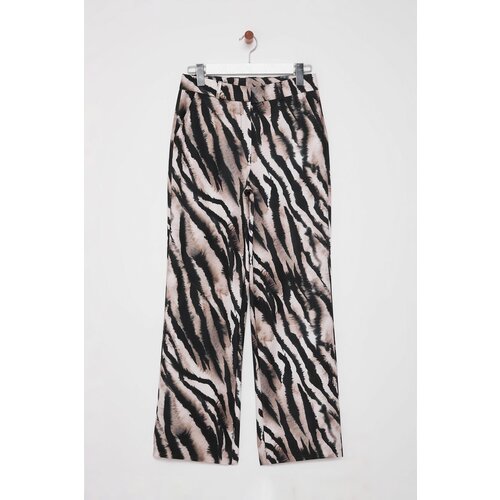 Trendyol Multicolored Leopard Patterned Straight Cut Woven Trousers Slike