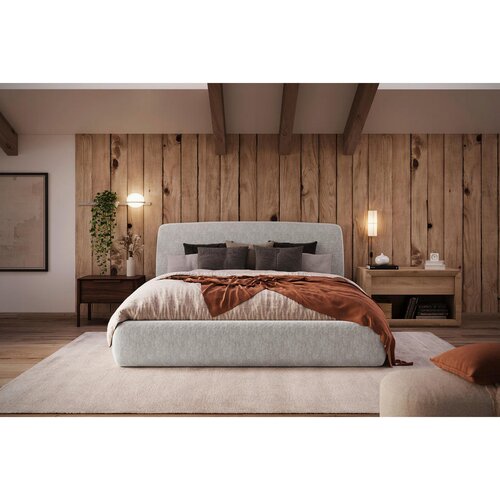 MID.YOU OBLAZINJENA POSTELJA 180 cm x 200 cm , les, tekstil, leseni material siva Slike
