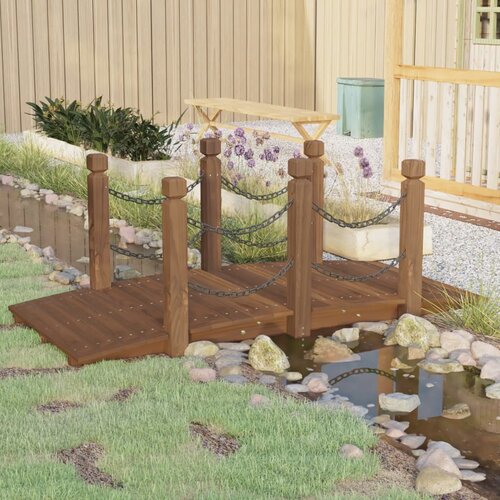 VidaXL Vrtni most s lančanim ogradama 150x67x56 cm masivno drvo smreke Slike