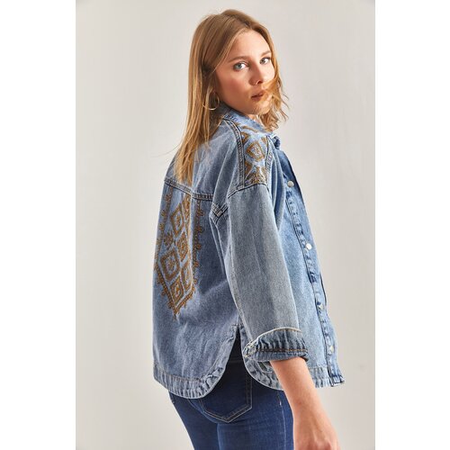 Bianco Lucci Women&amp;#039;s Embroidered Denim Jacket Slike