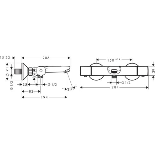Hansgrohe Ecostat Chrome baterija (slavina) za kadu termostatska 13123000 Slike