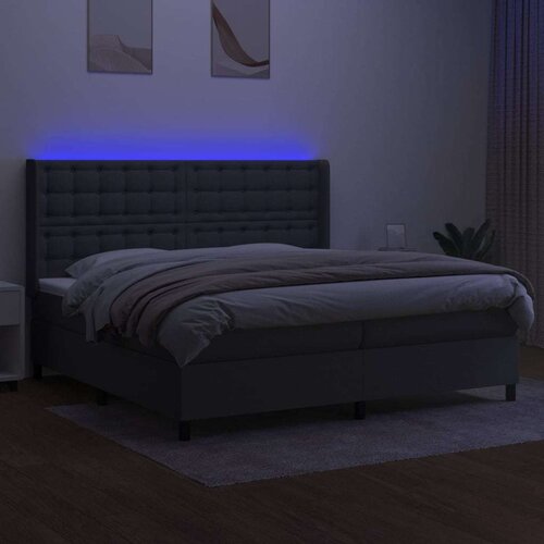  Krevet box spring s madracem LED tamnosivi 200x200 cm tkanina Slike