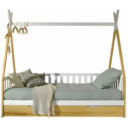 Vipack Dječji krevet od masivnog bora u obliku kućice s prostorom za odlaganje 90x200 cm u prirodnoj boji TIPI –