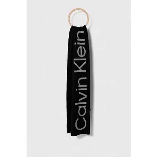 Calvin Klein Šal s primesjo volne črna barva