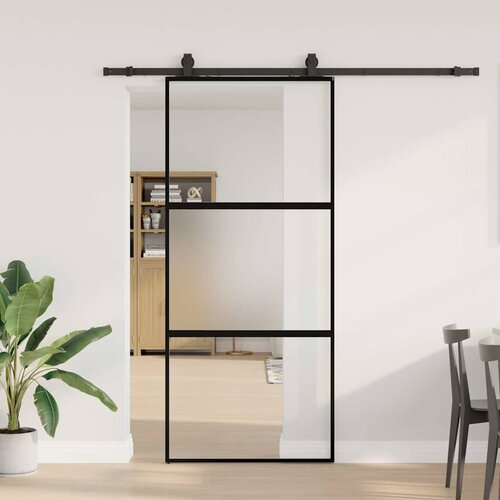 vidaXL Klizna vrata s priborom crna 90 x 205 cm kaljeno staklo Cijene