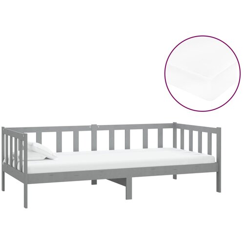  Dnevni ležaj s madracem 90 x 200 cm sivi od masivne borovine Slike