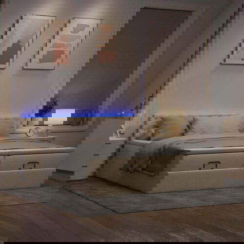 VidaXL Otomanski posteljni okvir z vzmetnicami krem 200x200 cm blago Slike