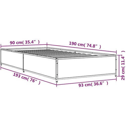 VidaXL Okvir kreveta boja hrasta 90 x 190 cm konstruirano drvo i metal Slike