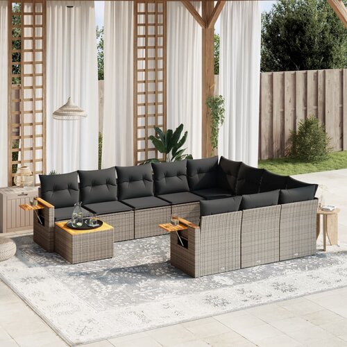 vidaXL 11-dijelni set vrtnih sofa od poliratana s jastucima sivi Cijene