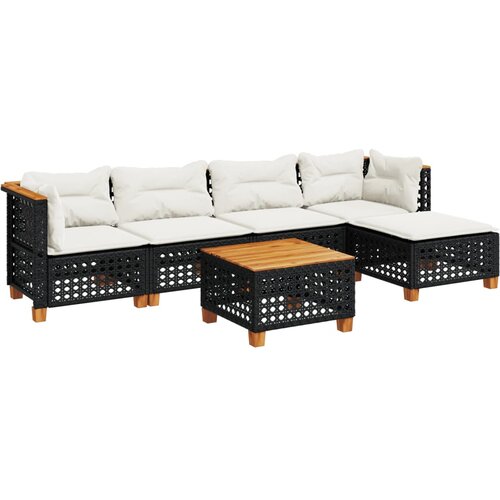  6-dijelni set vrtnih sofa s jastucima crni od poliratana Crna 55 x 55 x 36 cm Slike
