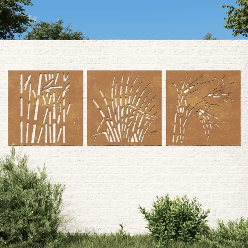 vidaXL Vrtni zidni ukrasi 3 kom 55 x 55 cm čelik COR-TEN uzorak trave