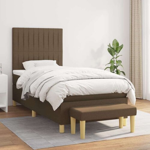 VidaXL Krevet s oprugama i madracem tamnosmeđi 90 x 190 cm od tkanine Slike