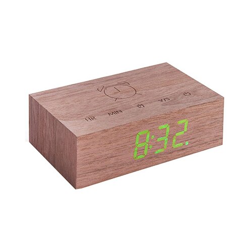 Gingko Electronics temno rjava lesena LED budilka Flip Click Cene