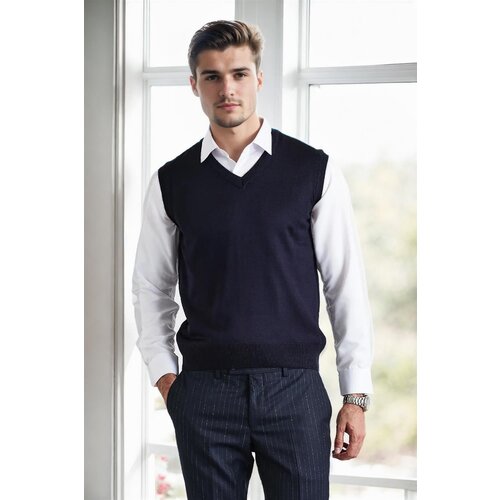Dewberry 90829 V Neck Sleeveless Knit Mens Sweater-NAVY BLUE Slike