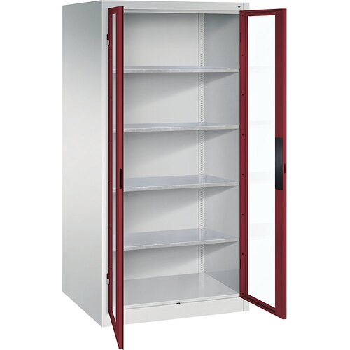 C+P Omara s krilnimi vrati z akrilnim steklom, VxŠxG 1950 x 930 x 800 mm, 4 police, svetlo sive / rubinasto rdeče barve Cene