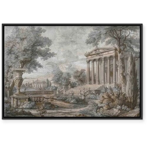  Slika - Temple on a hill - Greek architecture in subdued colours 60x40 U crnom drvenom okviru Slike