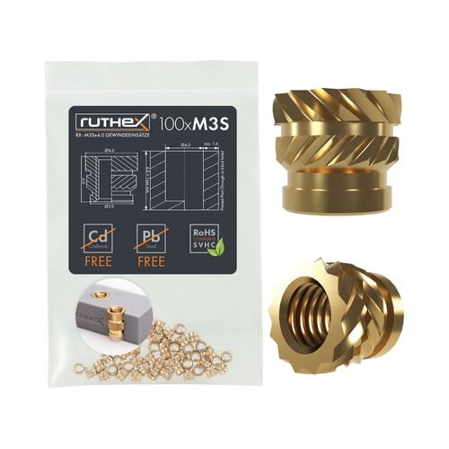 ruthex Threaded Insert M3 Voron (100 pieces), M3x5x4 Cene