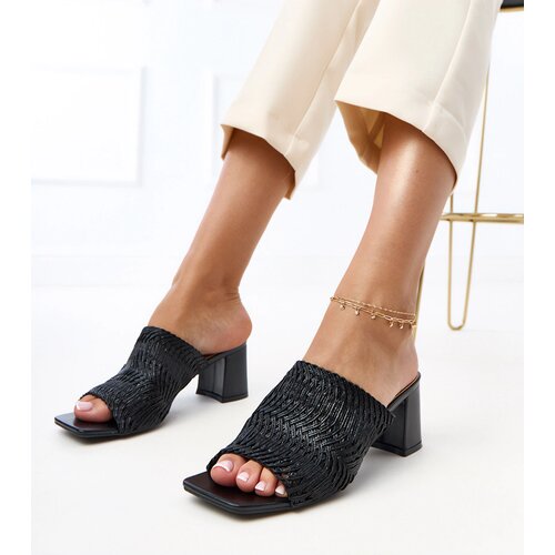 Gemre Black heeled sandals with woven straps Gamboa Cene