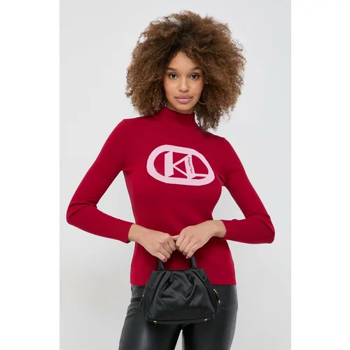 Karl Lagerfeld Pulover za žene, boja: crvena, lagani, s poludolčevitom