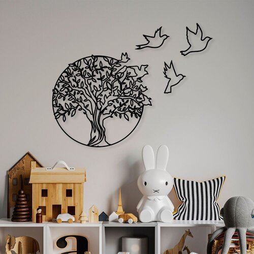 Wallity Zidna dekoracija Tree And Birds 3, 61 x 56 cm, Crna Cene