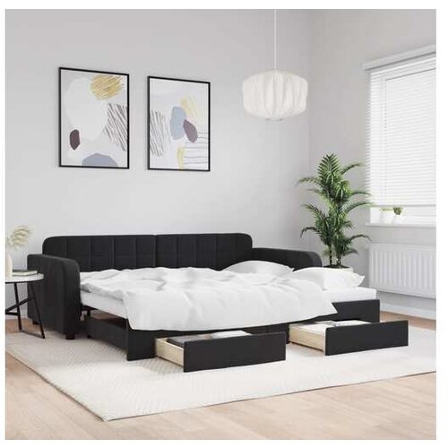 vidaXL Izvlečna dnevna postelja s predali črna 90x190 cm žam Cene
