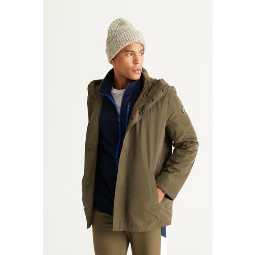 AC&Co / Altınyıldız Classics Men's Khaki Standard Fit Regular Fit Windproof Hooded High Neck Coats Trench Coat Cene