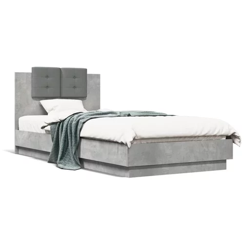 vidaXL Okvir kreveta s uzglavljem LED siva boja betona 100 x 200 cm
