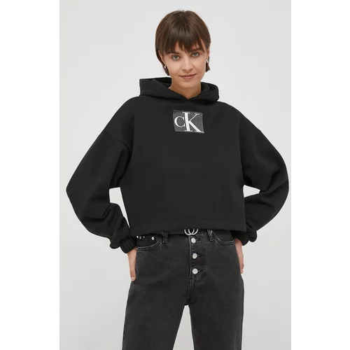 Calvin Klein Jeans Pulover ženska, črna barva, s kapuco
