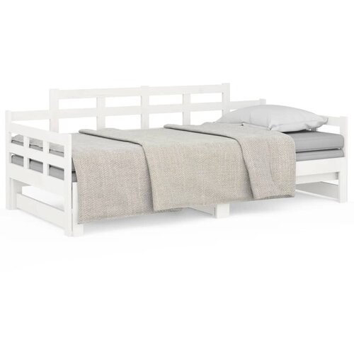 VidaXL Izvlečna dnevna postelja bela trdna borovina 2x(80x200) cm, (20684387) Slike