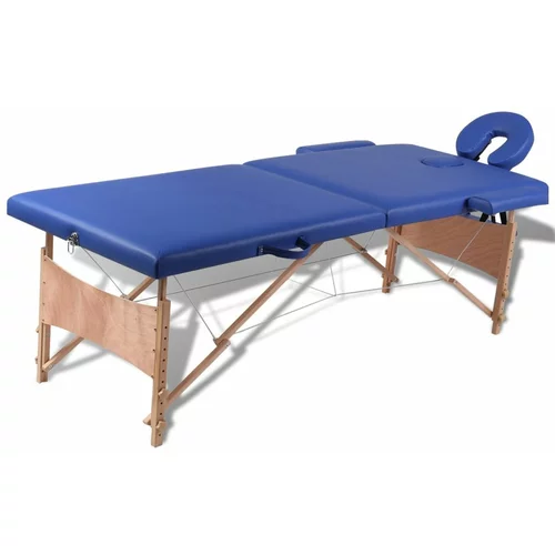 vidaXL Modra zložljiva masažna miza z 2 območji in lesenim okvirjem