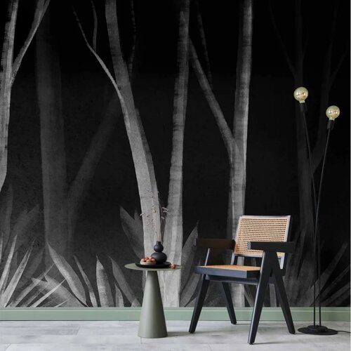  Foto tapeta - Noise of the forest at night - minimalist landscape of white trees on a black background 250x175 Cijene