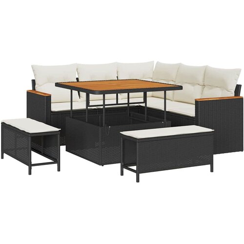 vidaXL Vrtna sedežna garnitura z blazino 8 pcs Črna Poly ratan, (5000021678) Cene