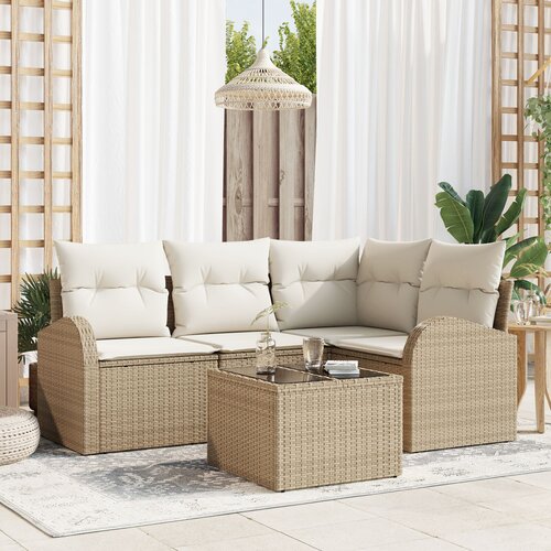 VidaXL set od 5 komada vrtnih sofa s jastučićima smeđi poli ratan Slike