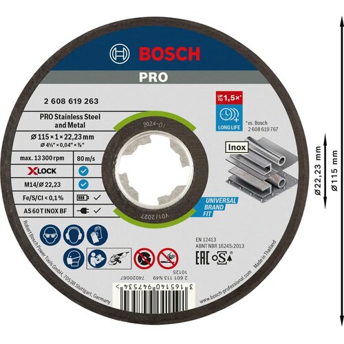 Bosch X-Lock expert for Inox+metal 115x1x22,23 za ravno sečenje 2608619263, AS 60 T inox BF, 115 mm, 1,0 mm Slike