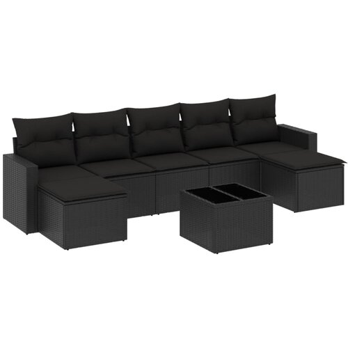  8-dijelni set vrtnih sofa od poliratana s jastucima crni Slike