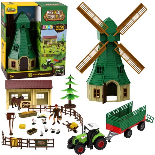 Farm set with tractor, windmill, stable, trailer and animal figures, 45 pieces. Cene