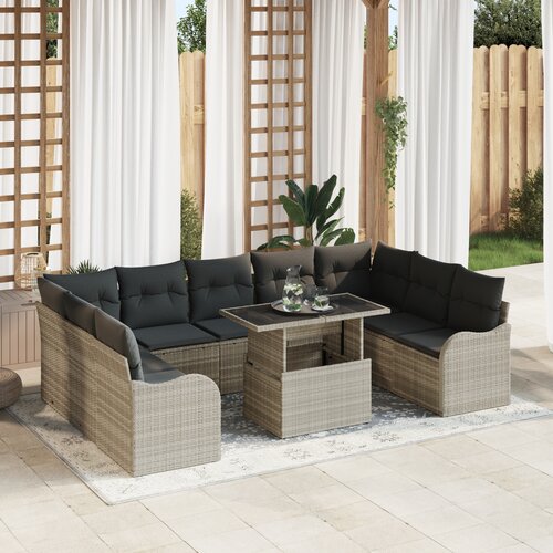 VidaXL 10-dijelni vrtni set sofa s jastučićima svjetlosiva poli ratan, 2-sjedala vrtna sofa s jastučićima svjetlosiva poli ratan Slike