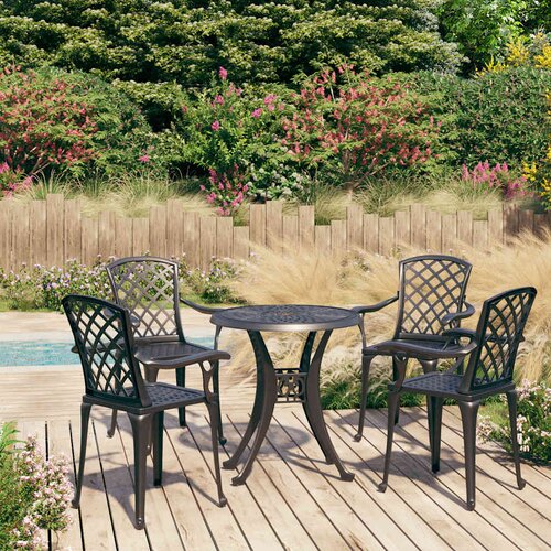  5-dijelni bistro set od lijevanog aluminija crni Cene