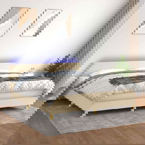  Box spring postelja z vzmetnico LED krem 180x200 cm blago Slike
