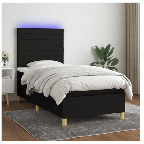  Krevet box spring s madracem LED crni 90x200 cm od tkanine Cene