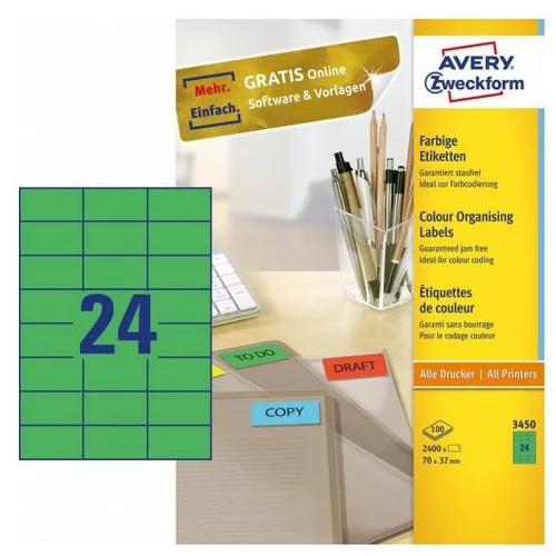 Avery Zweckform Etikete za označevanje, zelene 70 x 37 mm - 3450