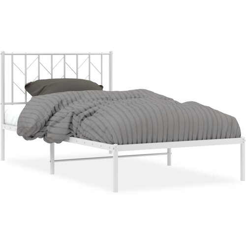 VidaXL Kovinski posteljni okvir z vzglavjem bel 100x190 cm, (20978781) Slike