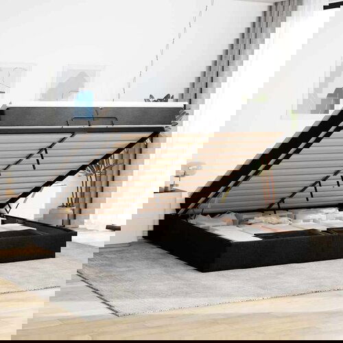 vidaXL Otomanski posteljni okvir z vzmetnicami črn 200x200 cm blago Cene