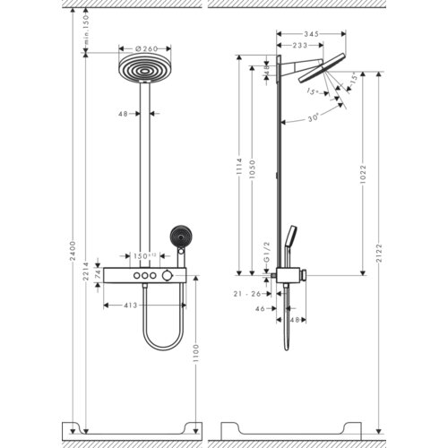 Hansgrohe tu&amp;scaron; set s termostatsko armaturo Pulsify SHP 260 2jet, mat bel (24240700) Slike
