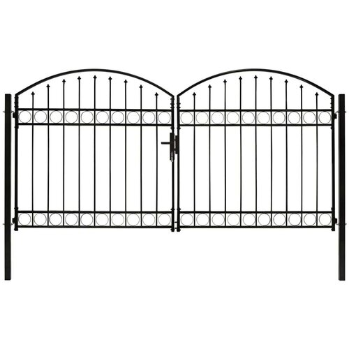  Dvostruka vrata za ogradu s lučnim vrhom čelična 300x150 cm crna Cene