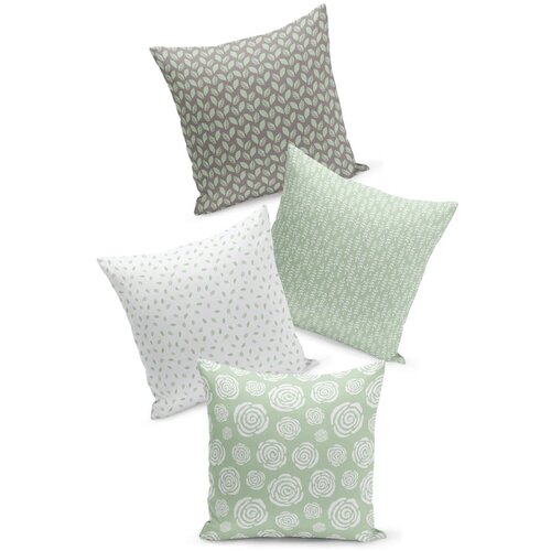Kate Louise Set od 4 zeleno-bijele jastučnice Leaves, 45 x 45 cm Slike