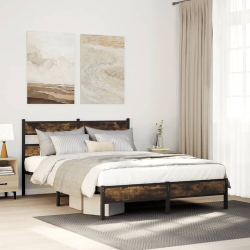 VidaXL Posteljni okvir brez vzmetnice z vzmetnice dim. hrast 140x190cm Slike