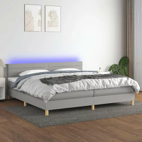  Box spring postelja z vzmetnico LED sv. siva 200x200 cm blago, (20929748)