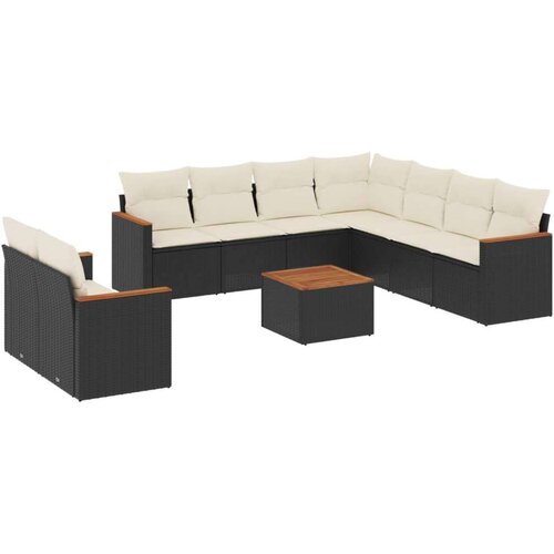  10-dijelni set vrtnih sofa s jastucima crni od poliratana Slike